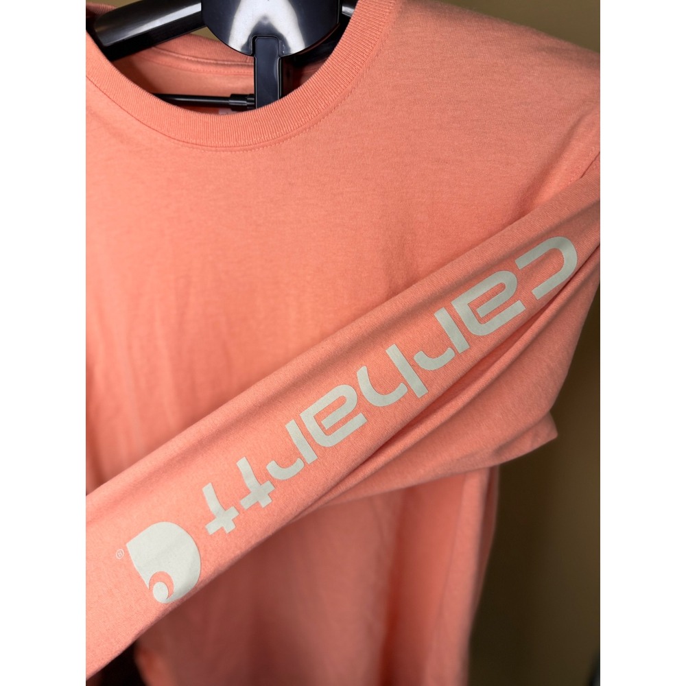 Carhartt Large Long Sleeve Graphic T-Shirt Peach Coral Loose Fit